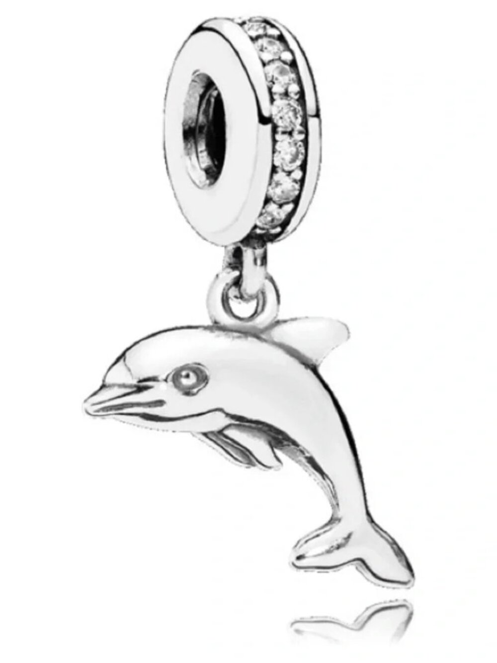 Pandora Playful Dolphin Dangle Pave Charm Sterling Silver Nautical Authentic